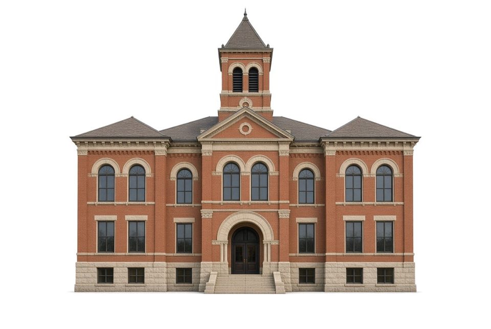 Illustration (not a photograph) of Faribault County Courthouse, Blue Earth