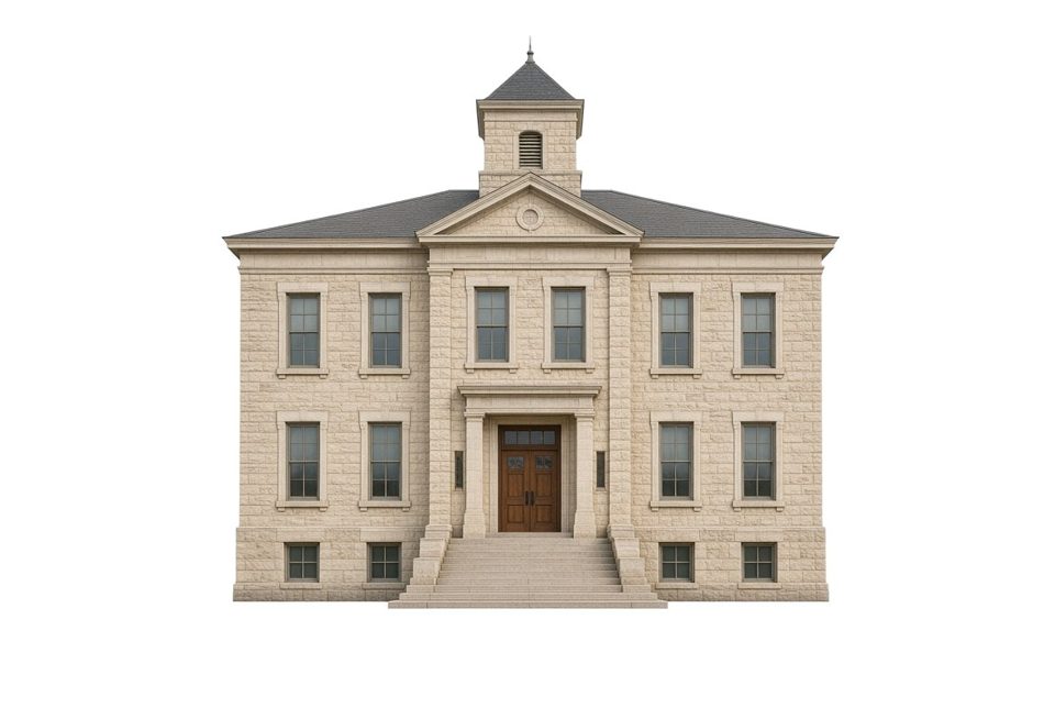 Illustration (not a photograph) of Houston County Courthouse, Caledonia