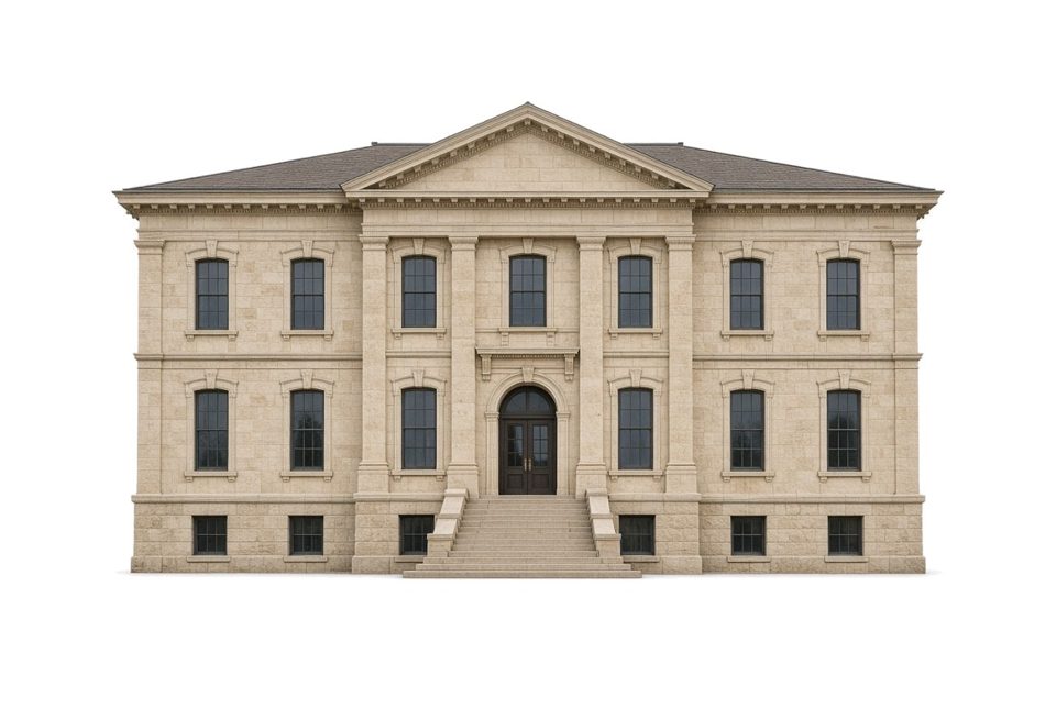 Illustration (not a photograph) of Rock County Courthouse, Luverne